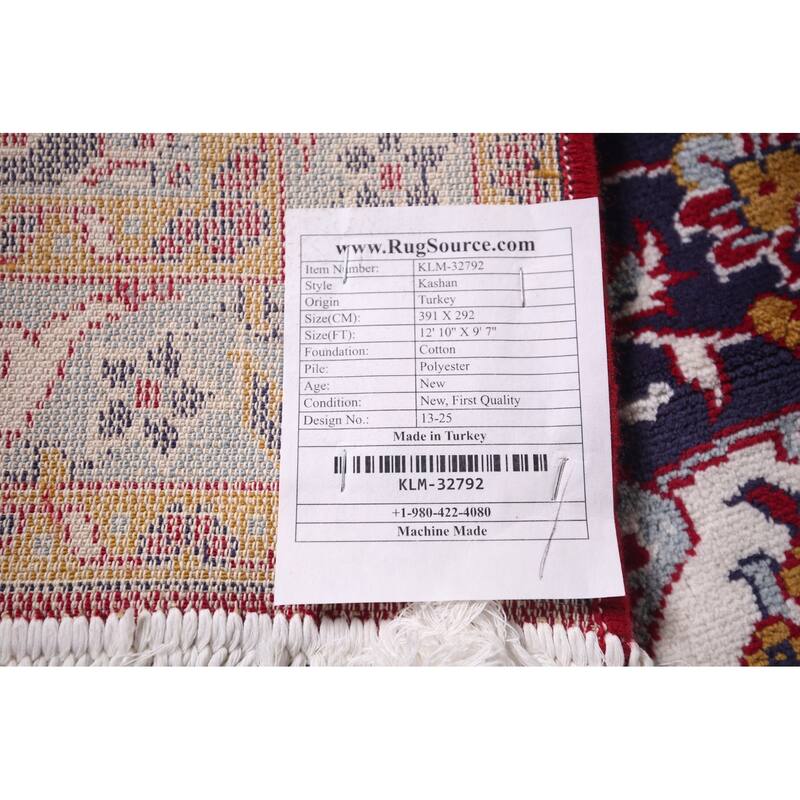 Traditional Red Kashan Turkish Rug Living Room Machine Made Carpet - 9'7" x 12'10"