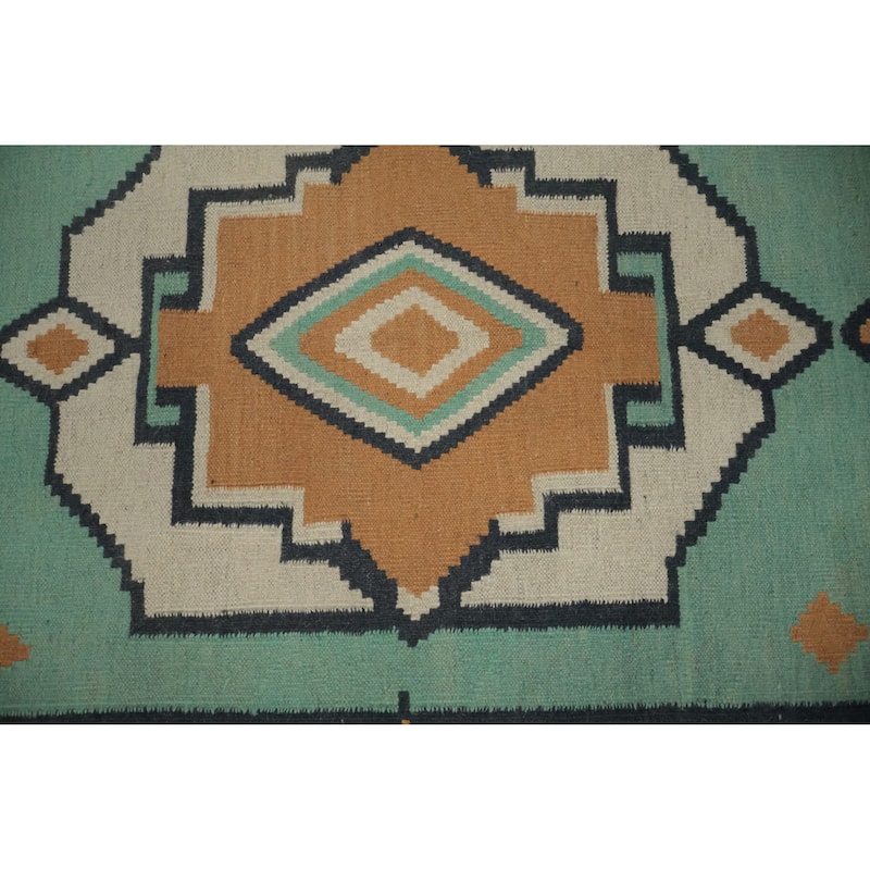 Hand Woven Oriental 100% Wool Carpet Southwestern Tribal Green Kilim Area Rug - 16' 6'' X 10' 0''