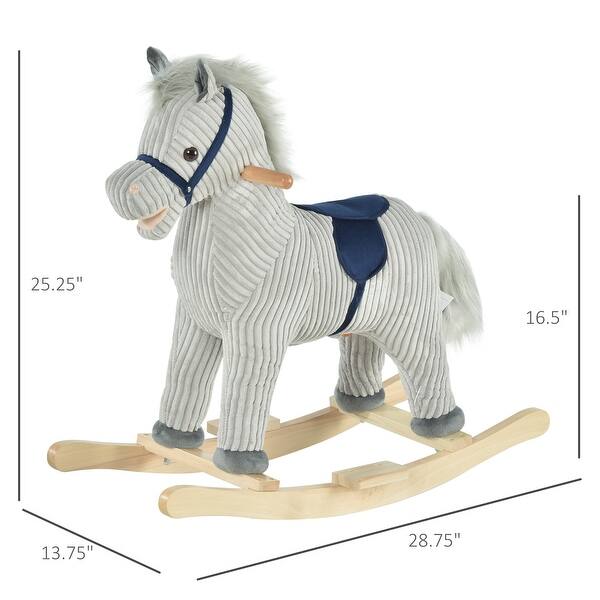 dimension image slide 0 of 2, Kids Rocking Horse for Toddler 3-5, Plush Ride on Horse Wooden Rocker with Realistic Sounds, Gray - Light Gray