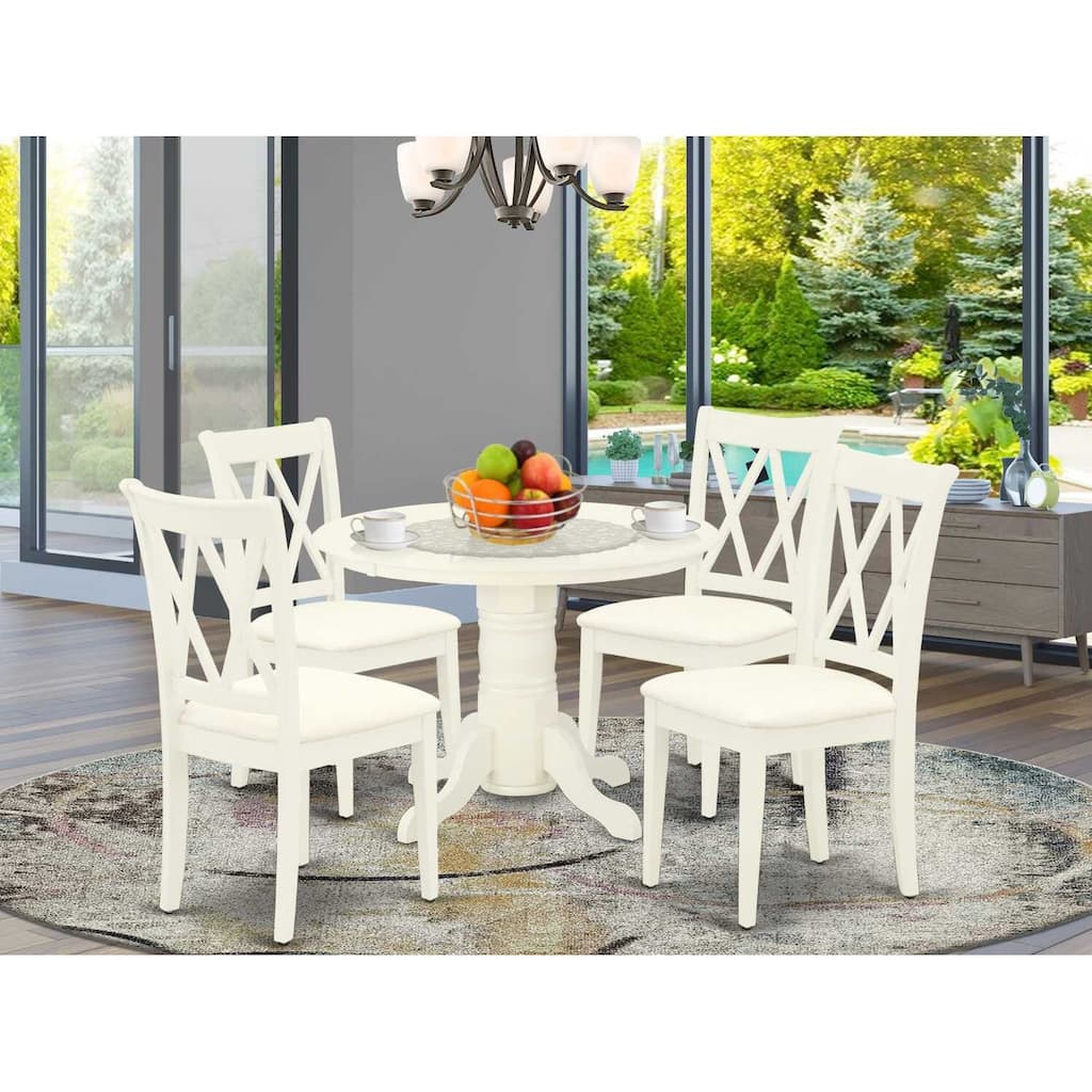 HomeStock 5-Piece Round Buttermilk and Cherry Finish Solid Wood Top Dining table with 4-Chairs with Cross Back