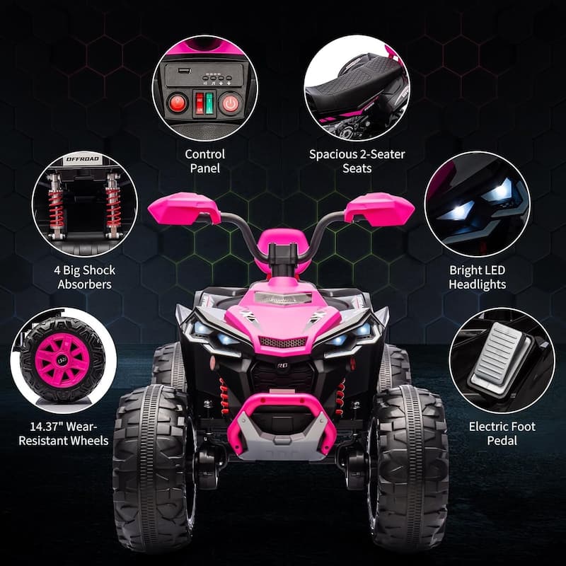 24V 2 Seat Ride on Toys Kids ATV 4 Wheel Quad Bike for Kids Best Gift