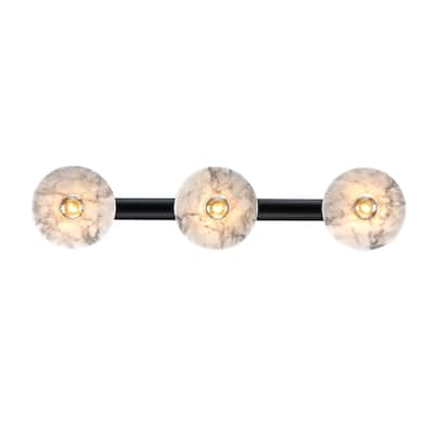 Fina 24.75 in. 3-Light Matte Black Vanity Wall Light with Natural Marble for Bathrooms - 5
