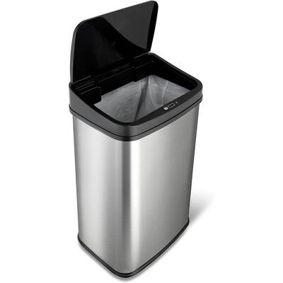 Silver Stainless Steel 13-Gallon Motion Sensor Trash Can with Odor Seal and Liner