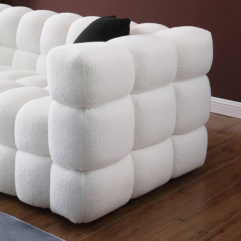 Modern Marshmallow Boucle Sofa with Solid Wood Frame and 2 Pillows