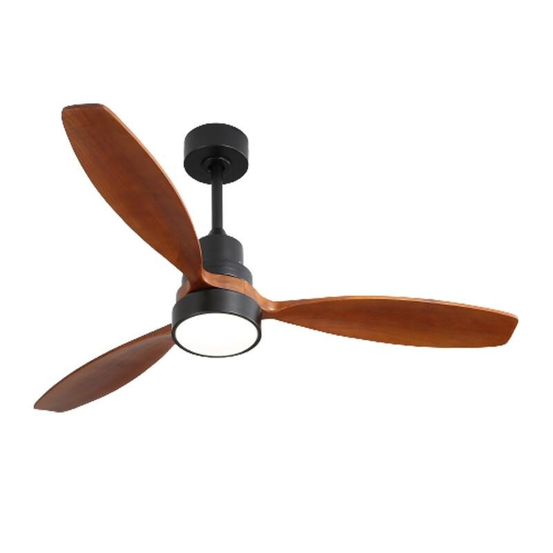 52 inch Wood Ceiling Fan with Light and Remote, Dimmable LED and Reversible DC Motor - Black with Walnut Blades