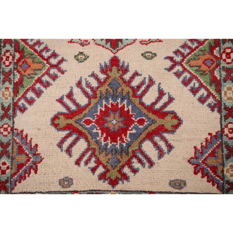 Ivory Kazak Oriental Accent Rug Hand-Knotted Wool Carpet - 2'7" x 3'11"