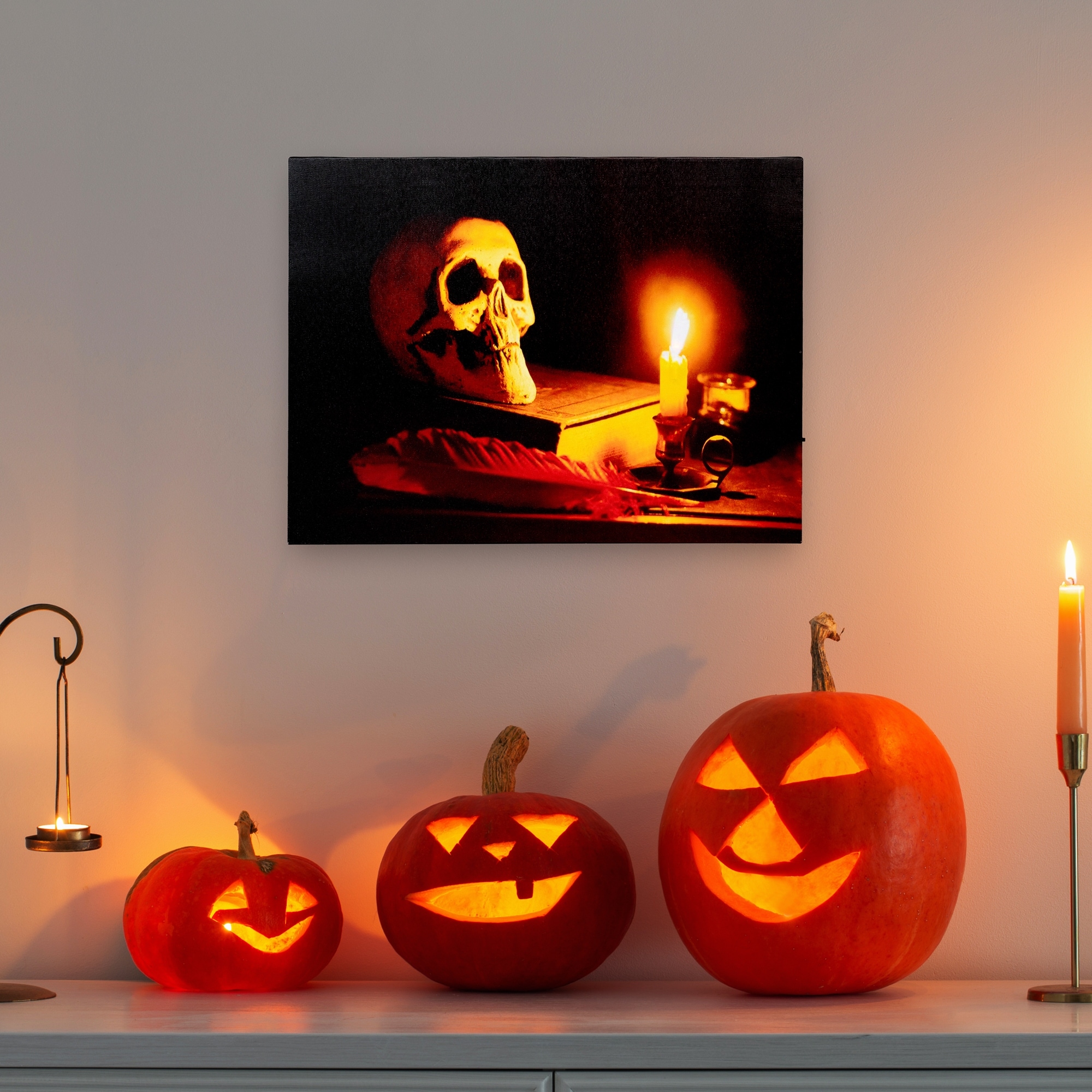 LED Skull by Flickering Clelight Halloween Canvas Wall Art 12"x15.75"