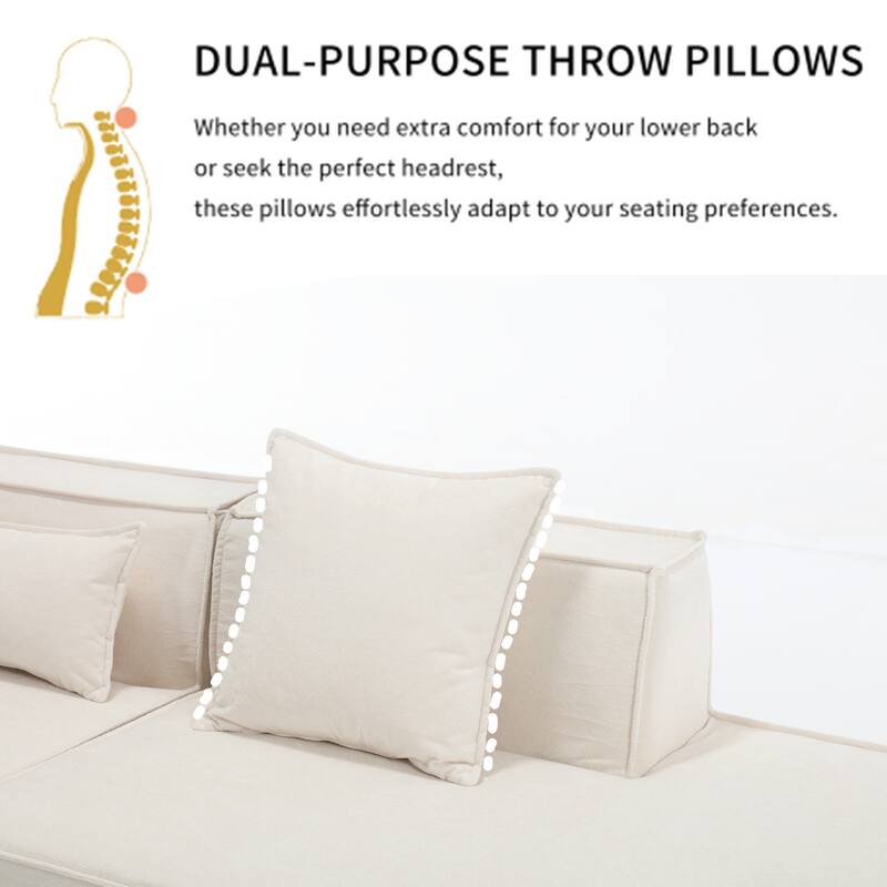 Modular Combination Modern Minimalist L-shaped Sofa, Beige Terrycloth Fabric, Free Installation