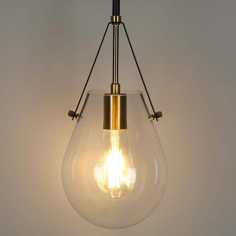 Cavitt Modern Contemporary 1-Light Mini Pendant Light Gold Tear Drop Unique Glass Kitchen Lighting - D 6.7" x H 74.1"