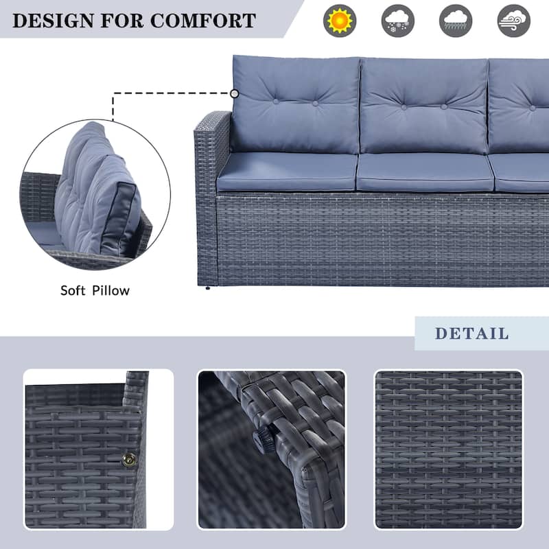 6-piece All-Weather Wicker PE rattan Outdoor Conversation Sectional Set