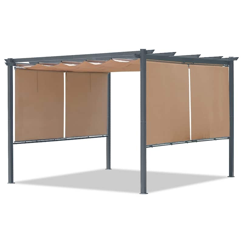 Aoodor 12' x 10' /12' x 12' Outdoor Retractable Canopy Pergola with 4 Pieces Roller Shade Curtain