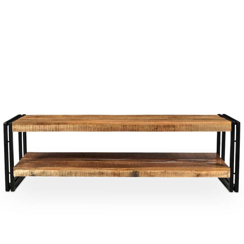 Handmade Timbergirl Reclaimed Wood and Metal Bench with Shelf (India) - 60"