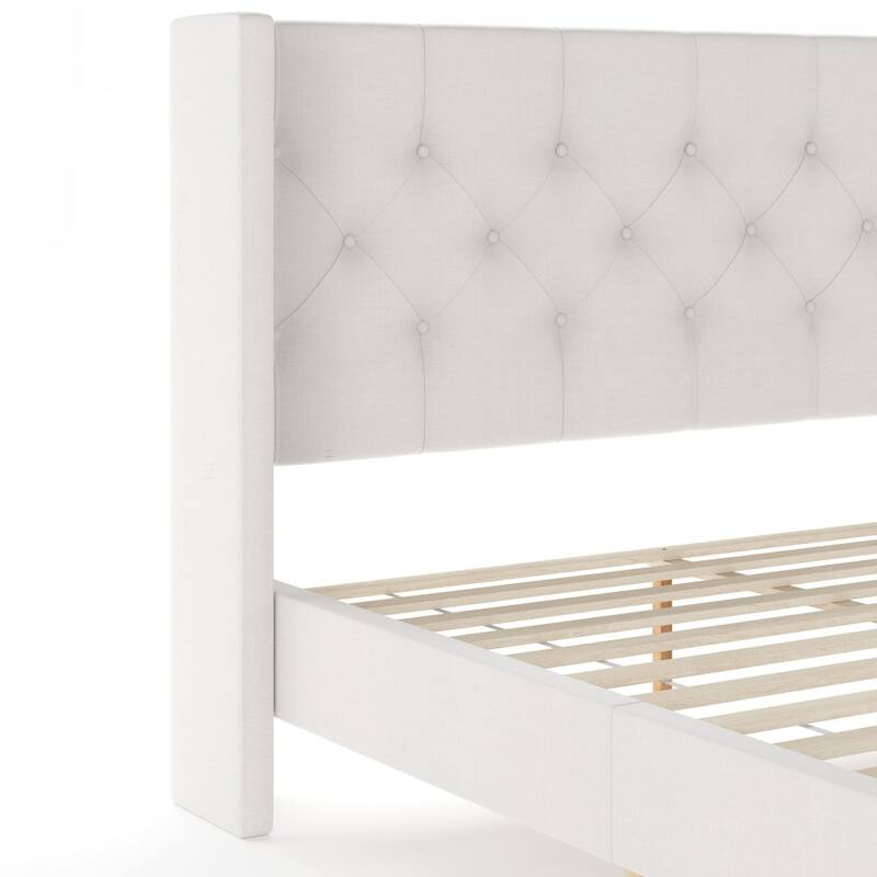 Martha Stewart Platform Bed with Tufted Wingback Headboard