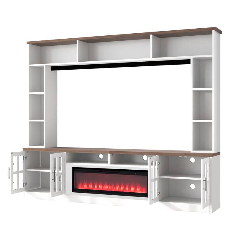 95" Entertainment Center with Electric Fireplace, TV Stand for TVs up to 80" Wall Unit Media Console with Bookshelves & Cabinets