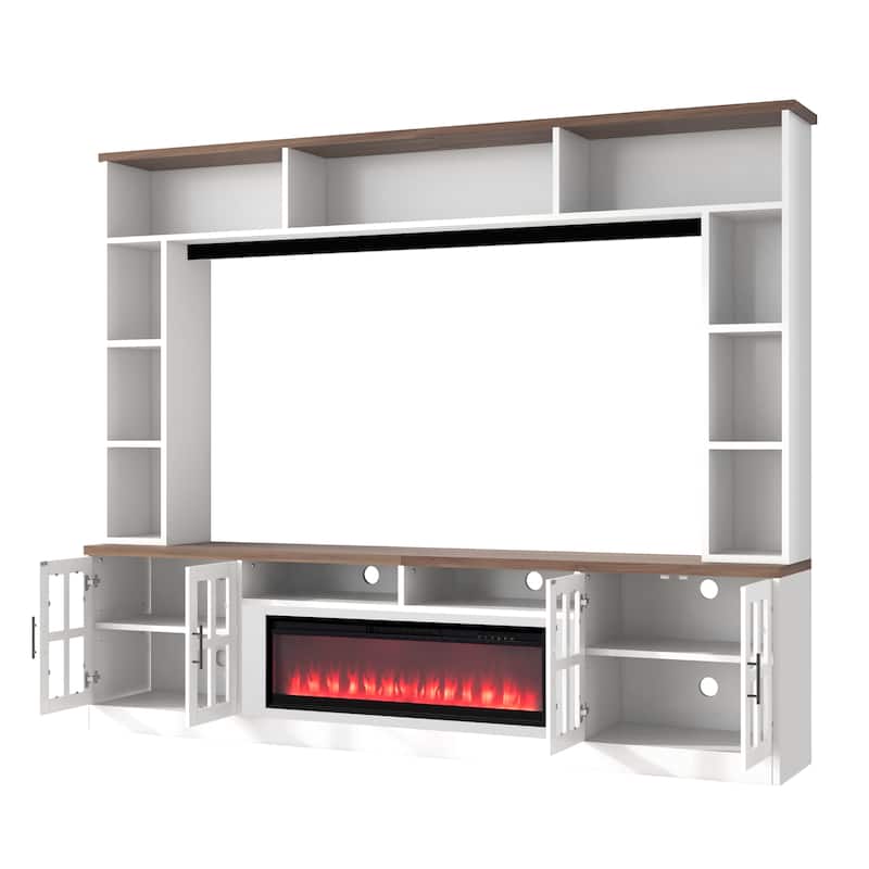 95.5" W Wall Unit Entertainment Center with Bookshelves for TVs up to 80", Modern TV Stand Media Console