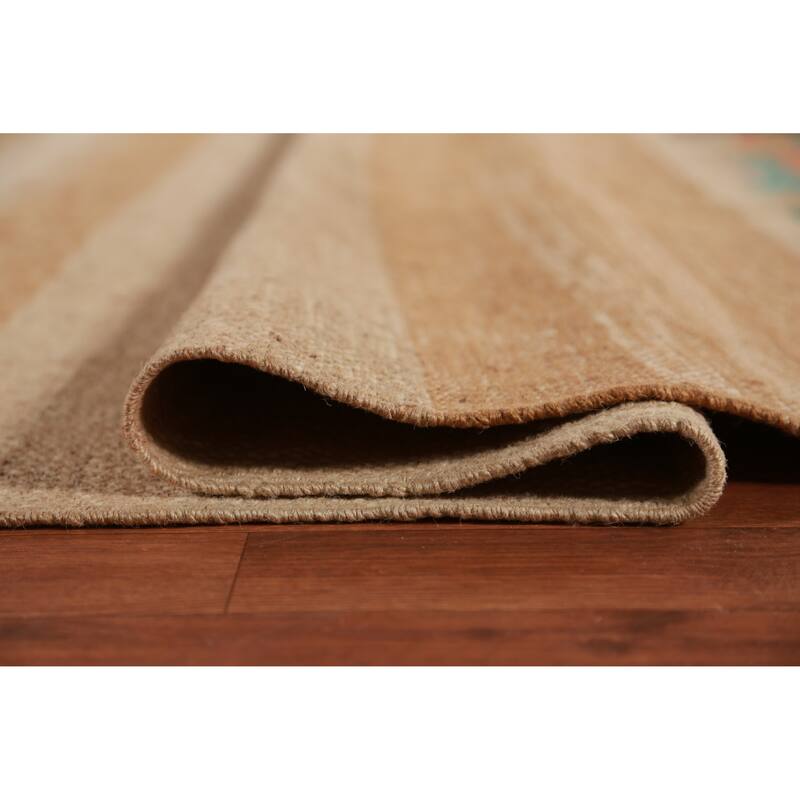 Hand Woven Oriental 100% Jute Carpet Modern Stripe Beige & Ivories Kilim Area Rug - 13' 11'' X 10' 3''