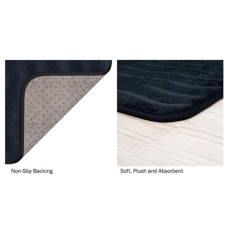 Set of 2 Bath Rugs – Washable Non-Slip Memory Foam Bath Mats for Bathroom by Lavish Home (Black)