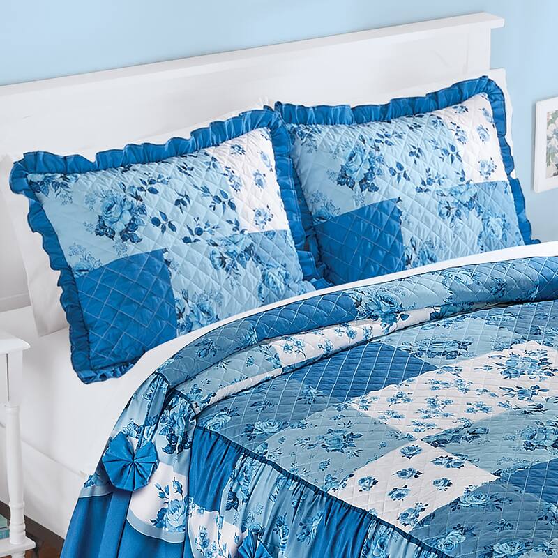 Bowtie Floral Patchwork Scalloped Edge Pillow Sham Set - Multi - Sham
