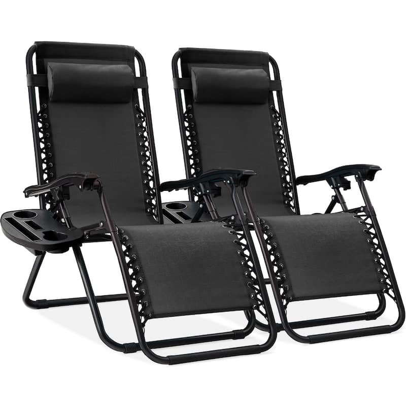 Set of 2 Adjustable Zero Gravity Patio Chair Recliners w/ Cup Holders