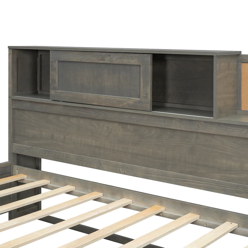 Twin Size Daybed with 3 Storage Drawers and Upper Soft Board, Versatile Wooden Sofa Bed Frame w/a Set of Sockets & USB Ports
