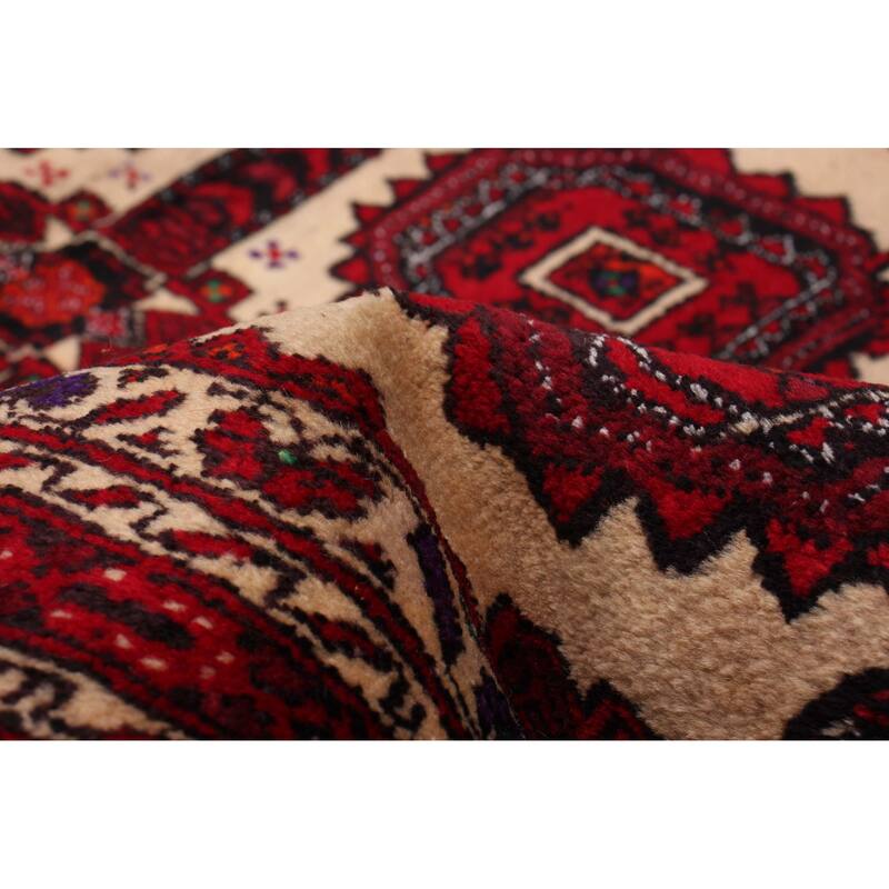 ECARPETGALLERY Hand-knotted Royal Baluch Cream, Red Wool Rug - 2'11 x 5'9