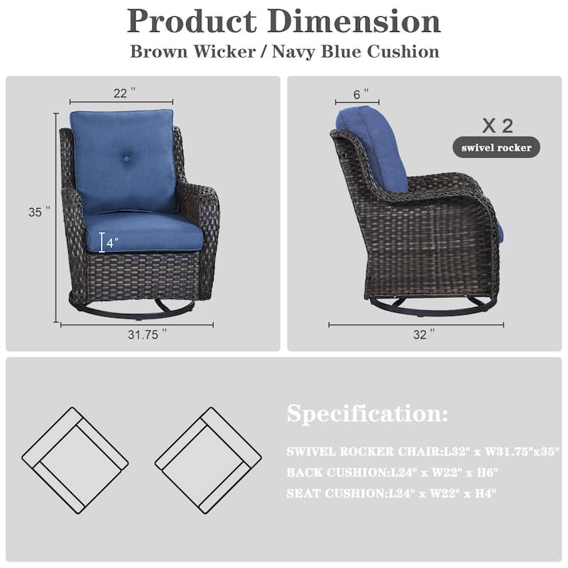 ArcoBay Wicker PE Rattan Outdoor Patio Swivel Glider Chairs with 4'' Olefin Cushions (2-Pack)