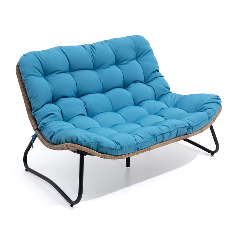 VredHom PE Rattan Double Papasan Chair Loveseat with Cushion for Indoor Outdoor