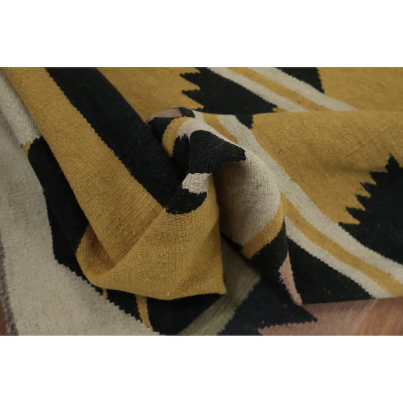 Hand Woven Oriental 100% Wool Carpet Southwestern Tribal Black Kilim Area Rug - 14' 11'' X 9' 9''