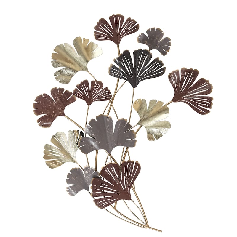 Adeco Metal Wall Decor Gold Ginkgo Leaves Wall Sculpture