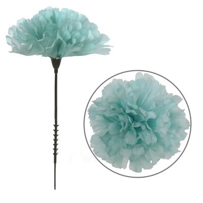 100 Blue Silk Carnation Picks, Artificial Flower Heads for Weddings, Decorations, 3.5" Carnation Heads with Unattached 5" Stems