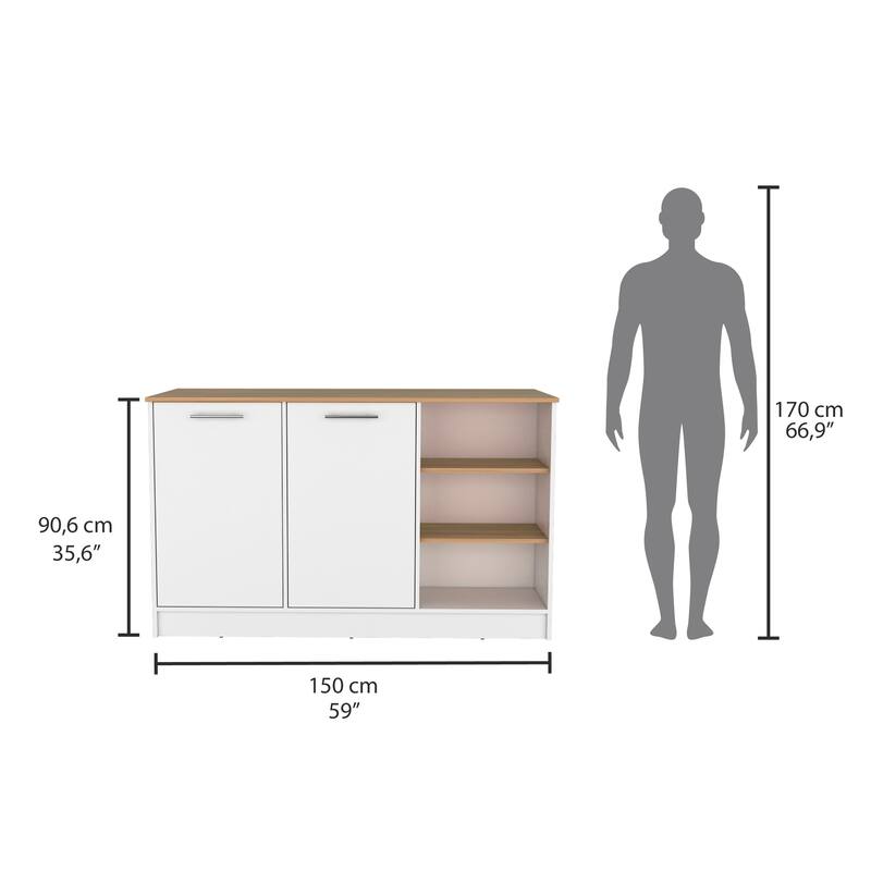 Ginger Kitchen Island, Three Open Shelves, Two Cabinets