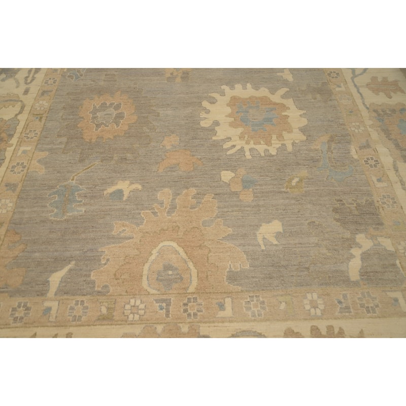 Hand Knotted Oriental 100% Wool Carpet Transitional All-Over Greys & Charcoal Oushak Area Rug - 9' 11'' X 7' 11''