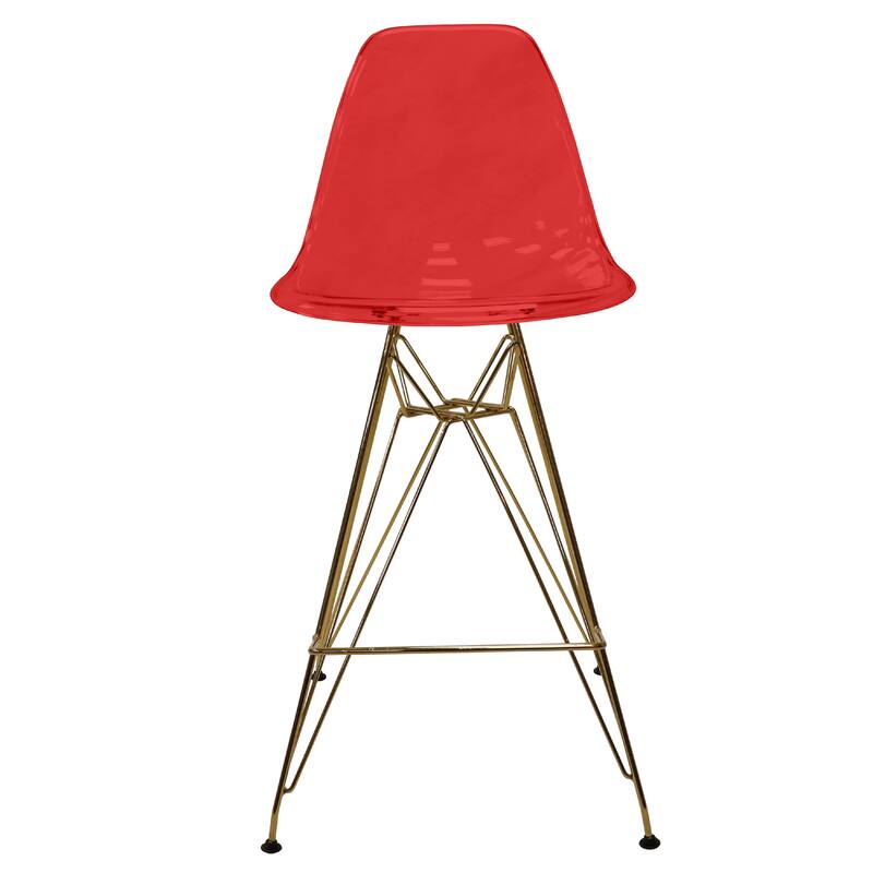 Cresco Acrylic Bar Stool with Gold Chrome Steel Base and Footrest - Counter Height Chair for Kitchen or Dining Area Set of 2