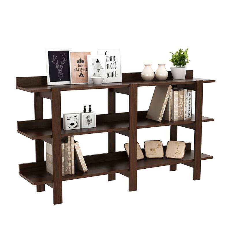 Costway 59'' 3 Tier Console Table with Storage Wooden Sofa Entryway - See Details - See Details - Brown Walnut - MDF