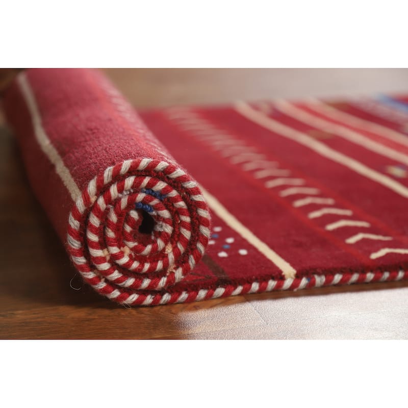 Tribal Red Gabbeh Indian Runner Rug Handmade Wool Carpet - 2'7" x 7'8"