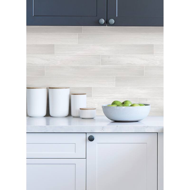 InHome Ash Porcelain Planks Peel & Stick Rolled Backsplash