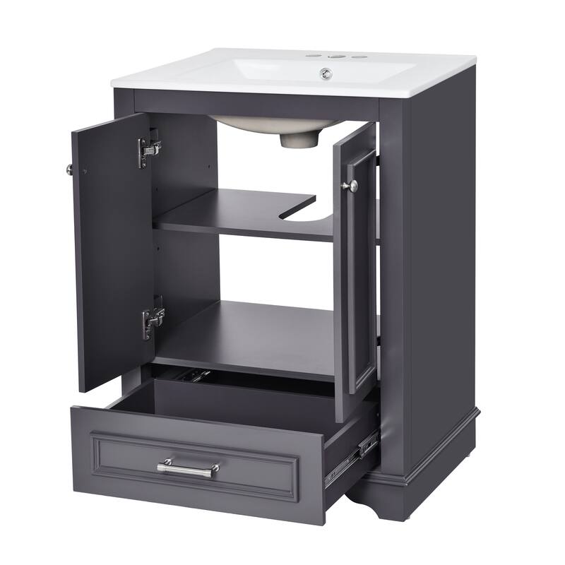 GDFStudio - Halcyon Modern Freestanding Bathroom Vanity with Ceramic Sink and Soft-Closing Storage Doors & Silver Handles