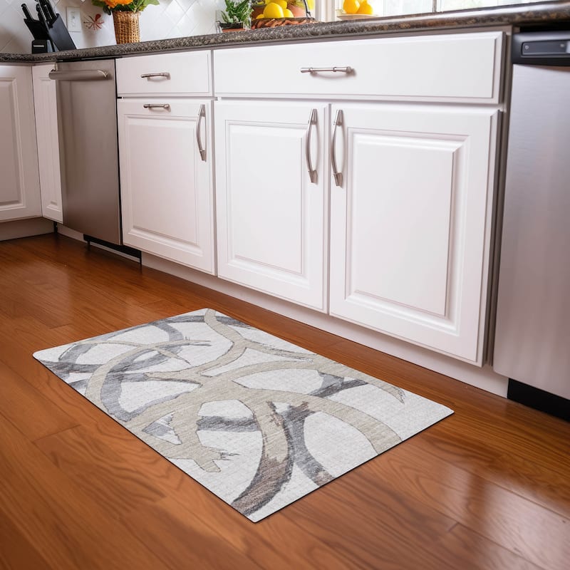 Machine Washable Indoor/ Outdoor Abstract Contemporary Chantille Rug