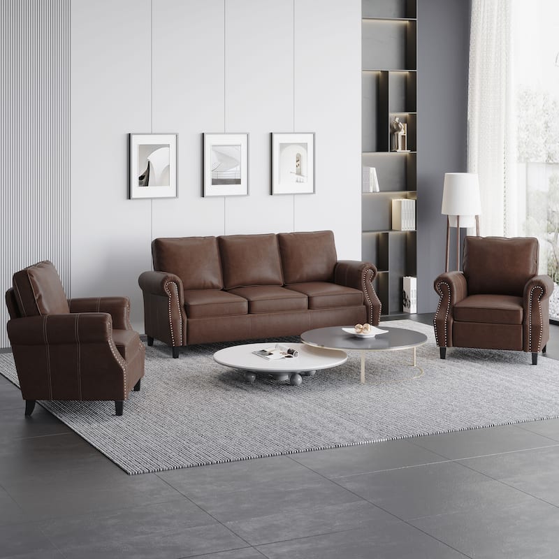 Dowd Faux Leather 3 Piece Club Chair and Sofa Set by Christopher Knight Home - Dark Brown