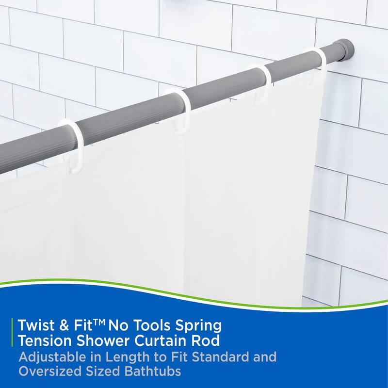Kenney Twist & Fit No Tools Spring Tension Shower Curtain Rod, 42-72"