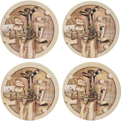 Golf Treasures Natural Sandstone Coaster 4 Pack Eco-Friendly, Absorbent, Easily Wipes Clean