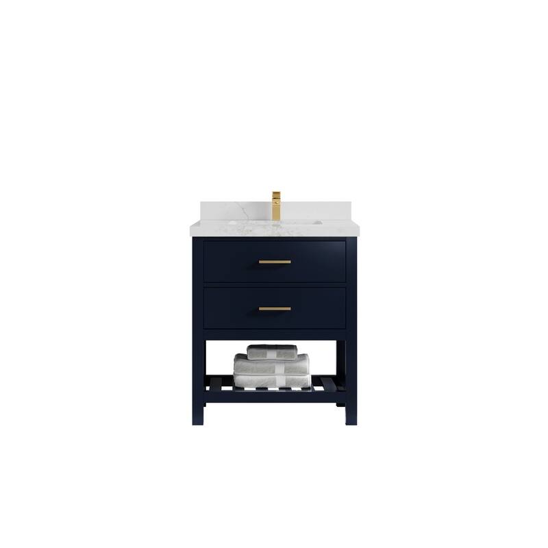 Willow Collections 30 in. W x 22 in. D Parker Single Sink Bathroom Vanity with Countertop - 2" Calacatta Nuvo - Navy Blue