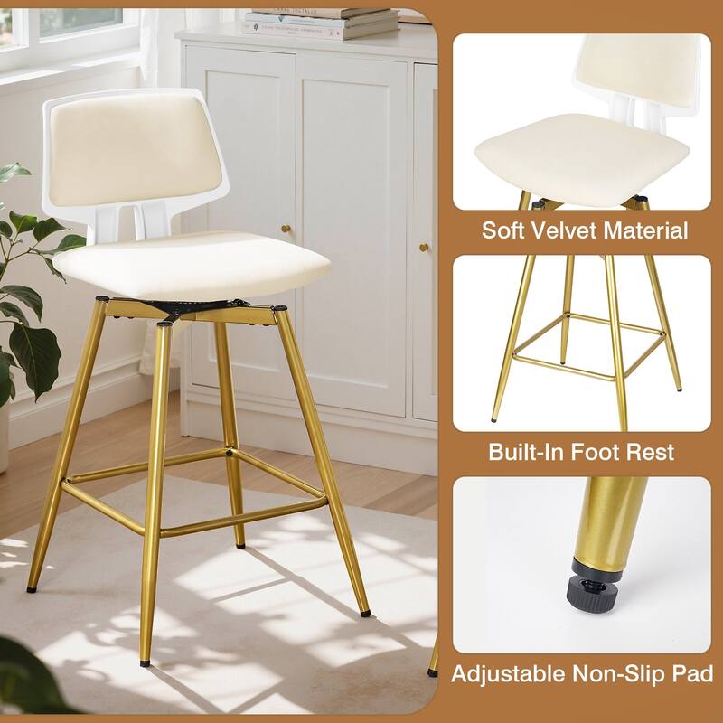 VECELO 2/4-Piece 360° Swivel PU Leather Bar Stools with Footrest Multi-Purpose Space-Saving Bar Stools for Small Apartments