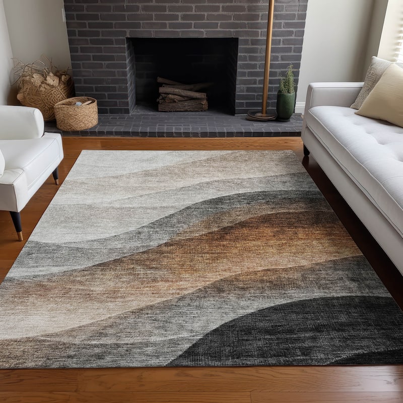 Machine Washable Indoor/ Outdoor Ombre Waves Chantille Rug