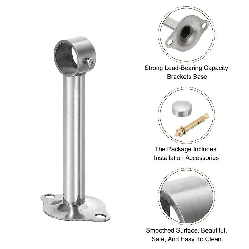 2 Pcs Ceiling Mount Curtain Rod Bracket, Stainless Steel Rod Holders - Silver
