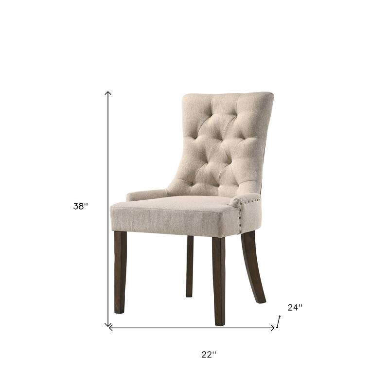 HomeRoots Set of Two Tufted Beige and Oak Upholstered Fabric And Solid Wood Dining Side Chairs