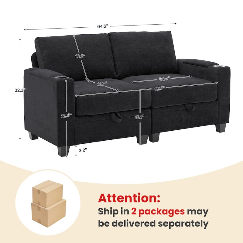 Chenille Sectional Sofa, Hidden Storage & Modular Design