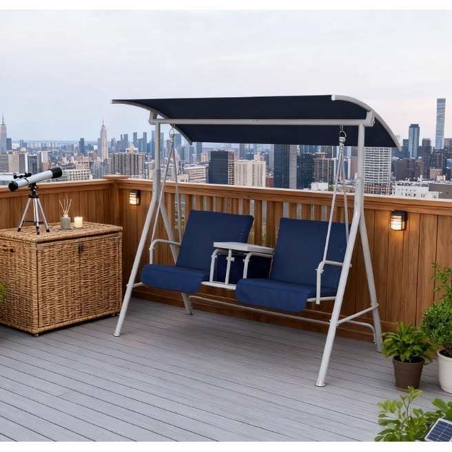 GDFStudio Outdoor Zephyra Steel-Polyester Patio Swing with Canopy and Storage