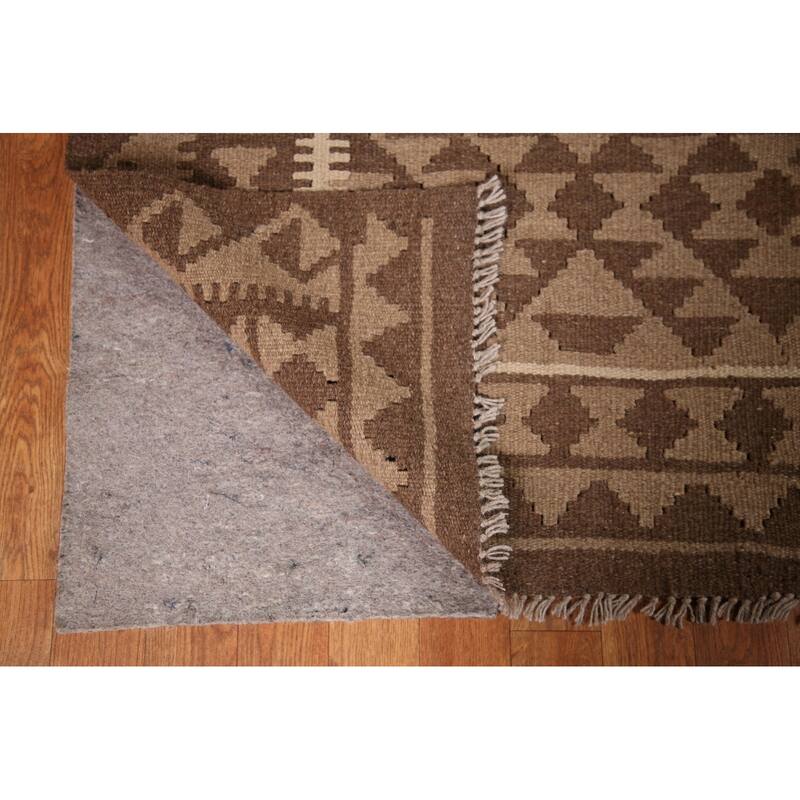 Geometric Kilim Brown Area Rug Flat-weave Wool Carpet - 6'6" x 10'0"