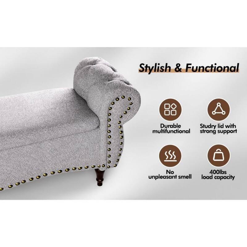 53" Length Upholstered Bench, Ottoman with Safety Hinge and Rolled Arm